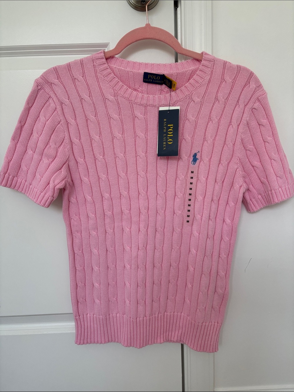 Polo by Ralph Lauren Light Pink Cable-Knit Short Sleeve Sweater